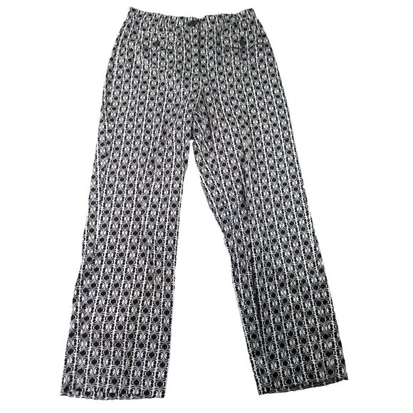Talbots Petite Geometric‎ Print Pants Women's Size 8 Black White Stretch - Picture 1 of 7